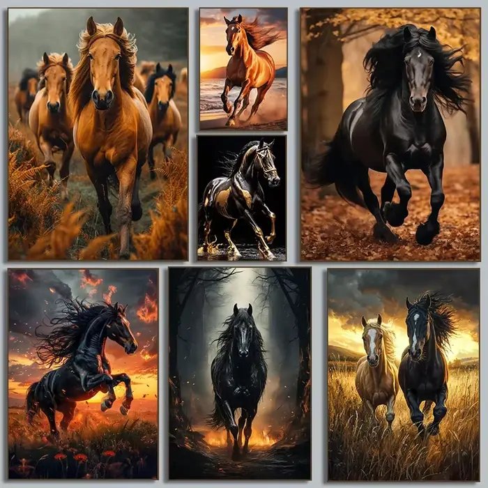 Affiches de photographie de cheval de course de prairie de faune moderne