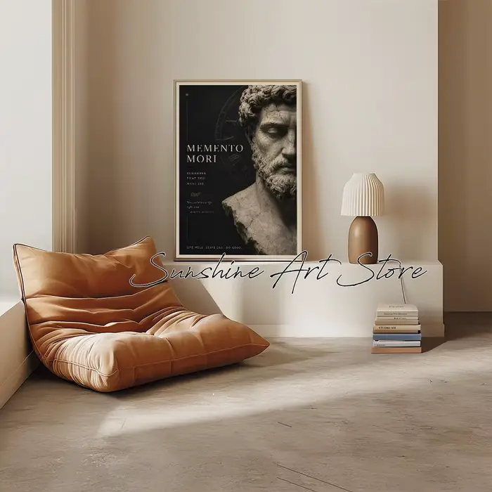 Affiche Murale Esthétique Romaine Antique « Memento Mori » – Art Stoïcien, Peinture sur Toile Inspirée par Marcus Aurelius, Décoration Murale Philosophique