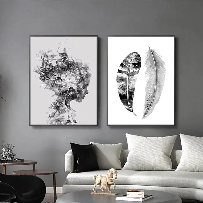 Affiche de plumes abstraites noires et blanches