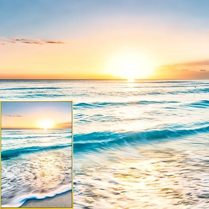 Toile de peinture moderne ondulée plage coucher de soleil