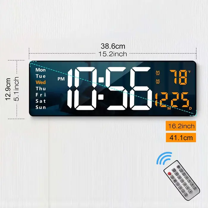 Horloge murale numérique grand écran 16.2 "horloge murale numérique avec télécommande à changement d