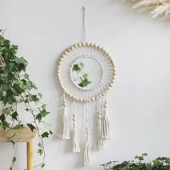 Miroirs décoratifs en perles de bois tissées à la main