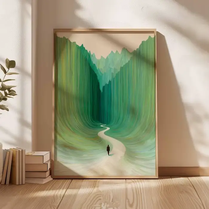 Affiche sur toile de paysage abstrait vert moderne, sans cadre, minimaliste, nature, sentier de mont