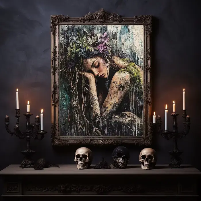 Belle déesse à cornes imprimée d'art Lilith