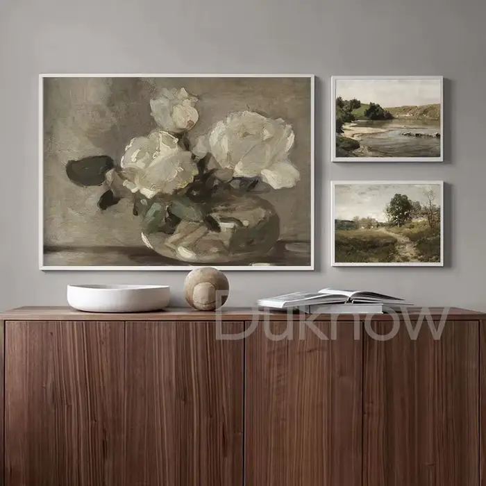Peinture à l'huile sur toile de paysage naturel de pays Vintage