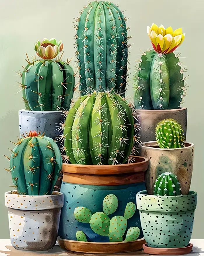 Bricolage peint à la main toile peinture Cactus numérique peinture à l'huile plante photo Artcraft s