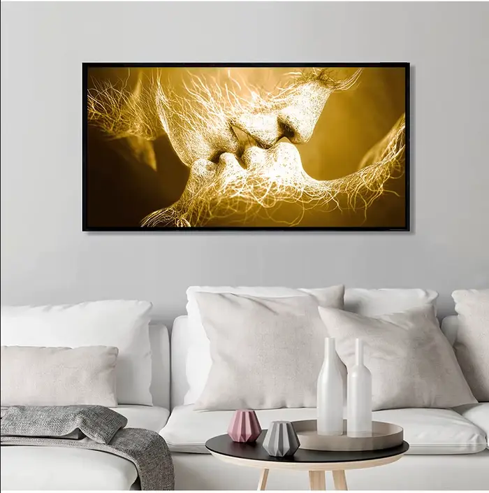 Peinture sur toile abstraite avec baiser d'amour noir