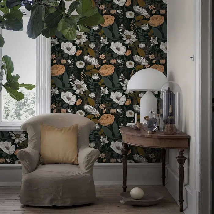 Papier peint floral conviviale ré Bergame pour chambre à coucher