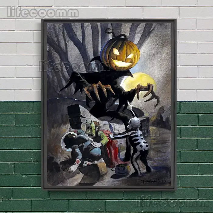 « Trick Or Treat » L'Eerie et Terrifiant Halloween mur Art toile impression enfants qui souhaitent bonbons