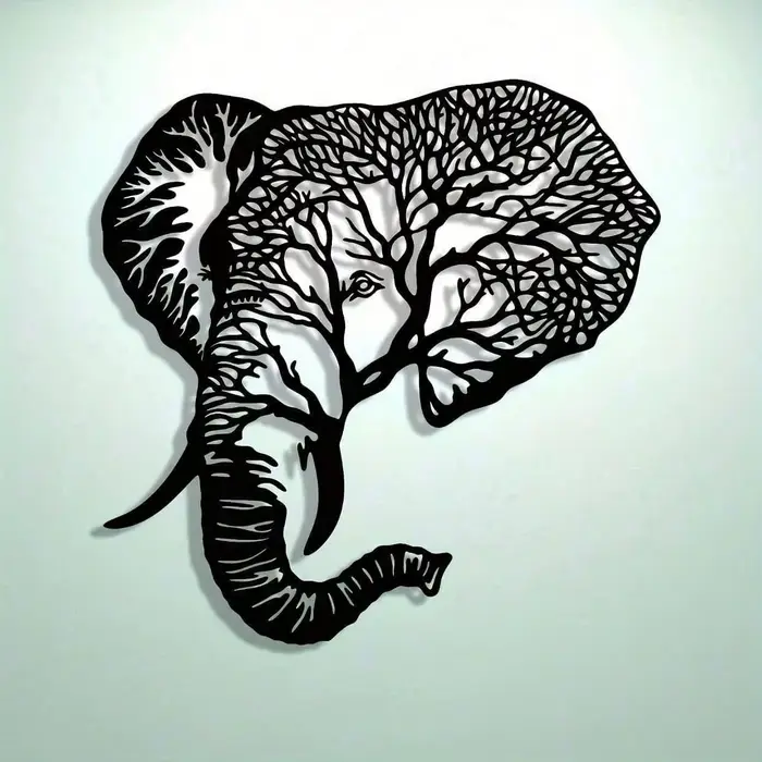 Décoration murale en métal en forme d'éléphant