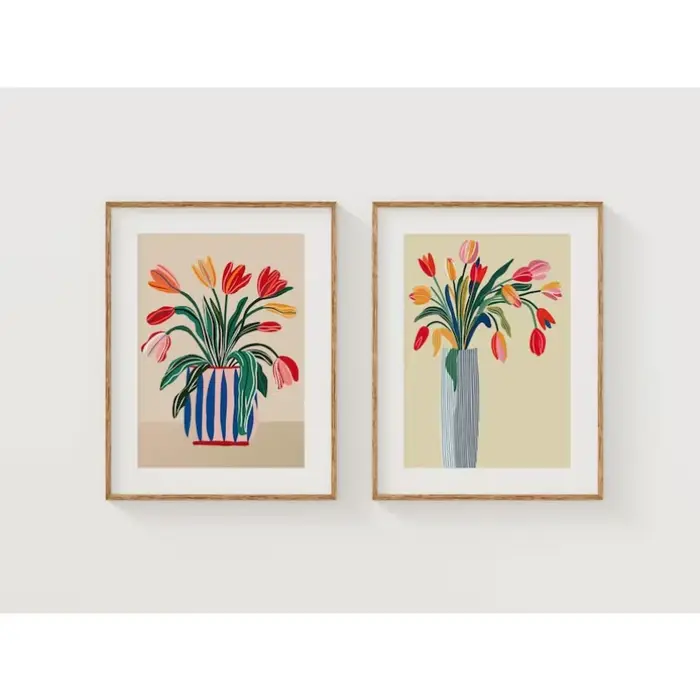 2 tableaux sur toile de fleurs de tulipes