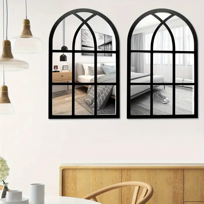 Miroir mural rétro en acrylique en forme d'arche, imitation fenêtre, avec cadre en bois, miroir fenê