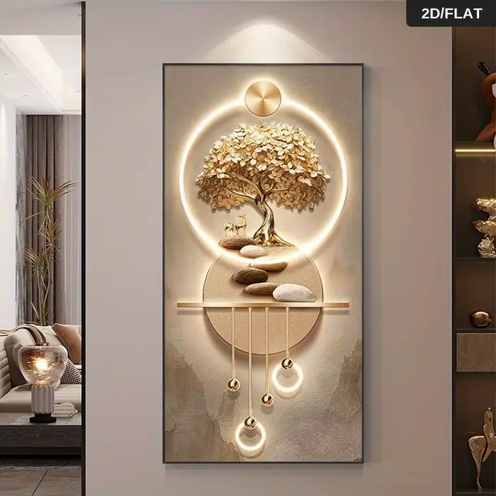 Une décoration murale moderne abstraite Arbre de Vie - élégantes arbres dorés