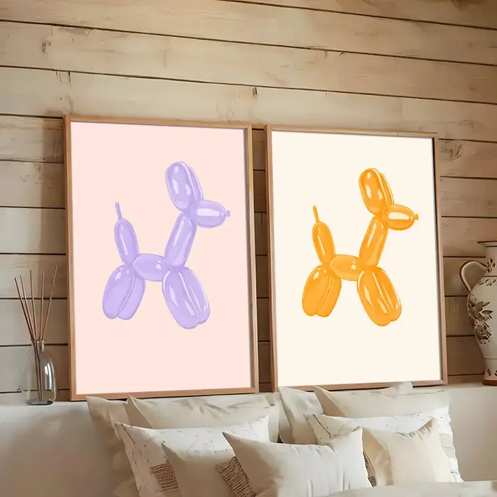 Affiche Minimaliste Mignonne Chien Ballon Rose, Décoration Murale Autocollante Imprimée, Étanche, Esthétique pour la Maison, la Chambre, le Bar, le Couloir