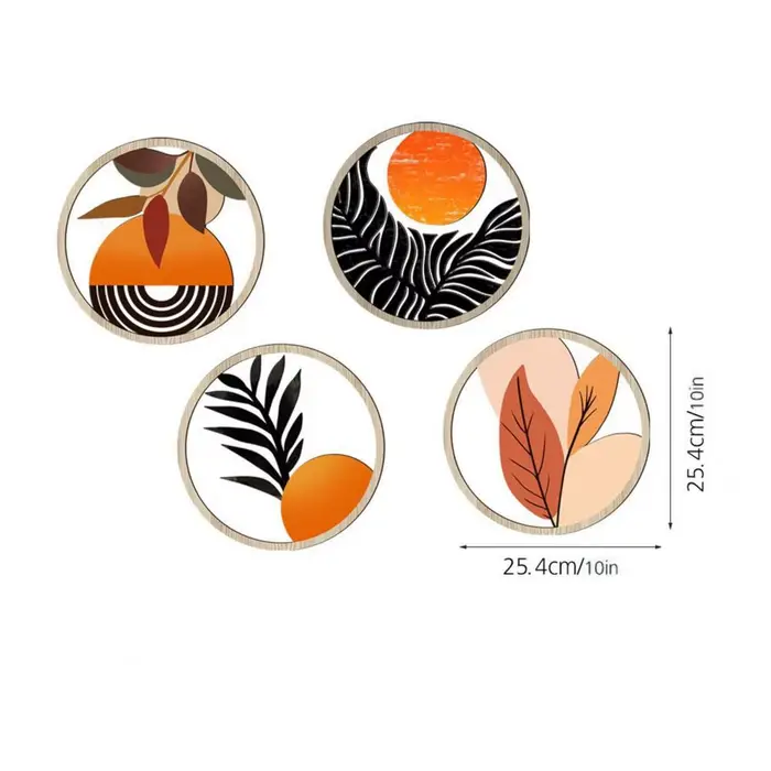 4 Pièces Décoration Murale Ronde en Bois Style Bohème