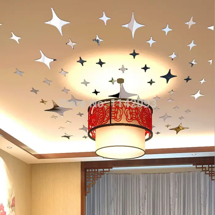 Autocollants muraux miroir 3d 56 pièces, sparadrap muraux étoiles, décoration de maison, pour chambre d'enfants, décoration murale de salon