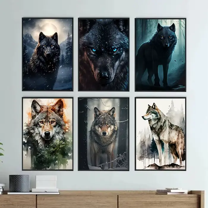 Toile de peinture de loup noir