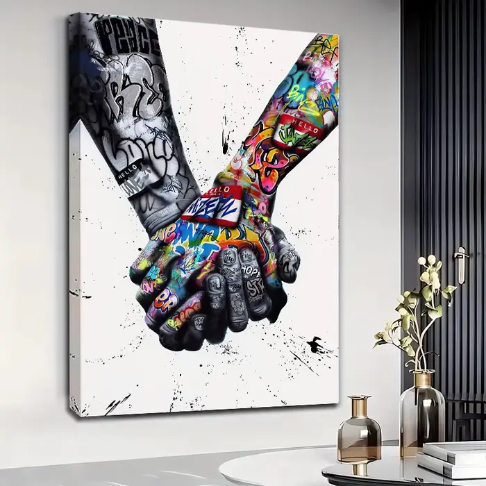 Affiche de toile de graffiti de couples d'amour tenant les mains