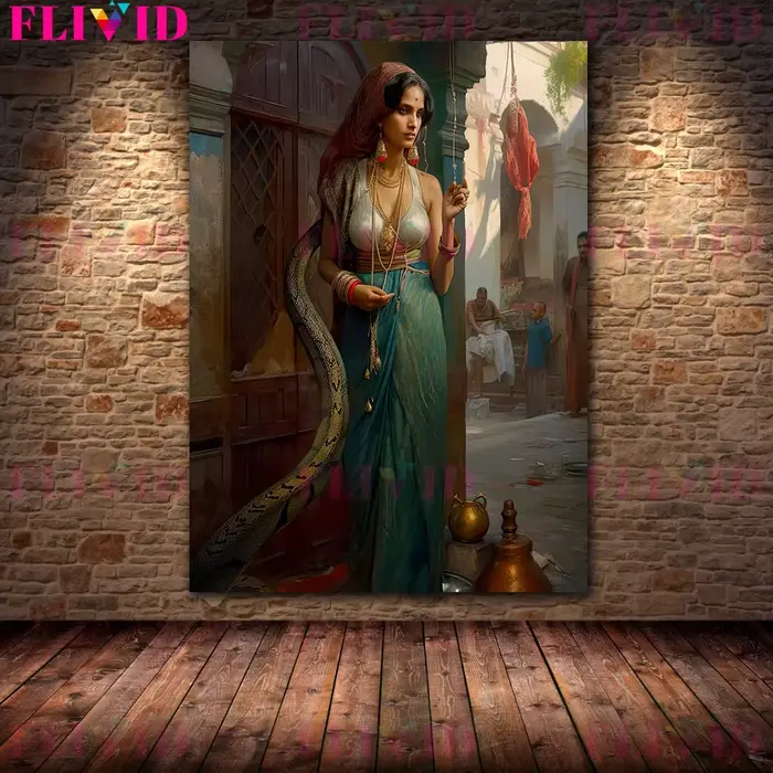 Toile d'art mural Vintage la belle fille indienne et le serpent