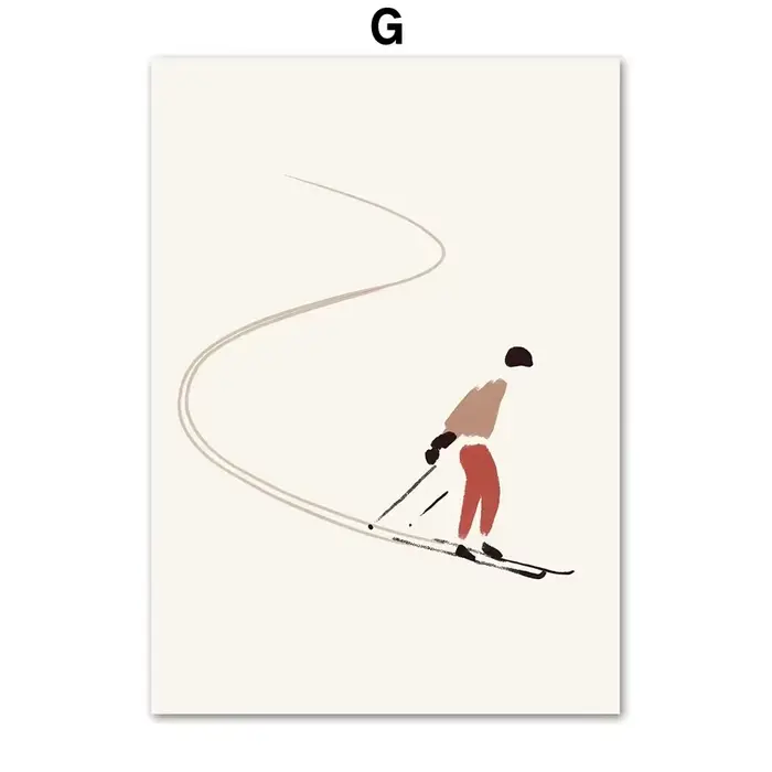 Affiche esthétique de voiture de câble de sport de ski d'hiver, figurine nordique minimaliste de pay