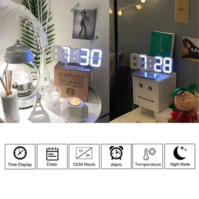 Horloge murale numérique LED 3D avec affichage lumineux