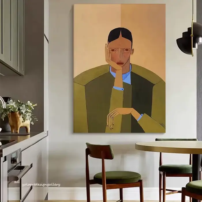 Peinture sur toile sans cadre, cheval jaune, art mural abstrait, peinture minimaliste moderne et col