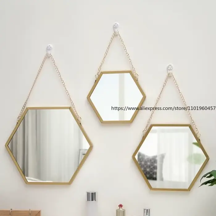 Miroir mural Hexagonal en fer nordique