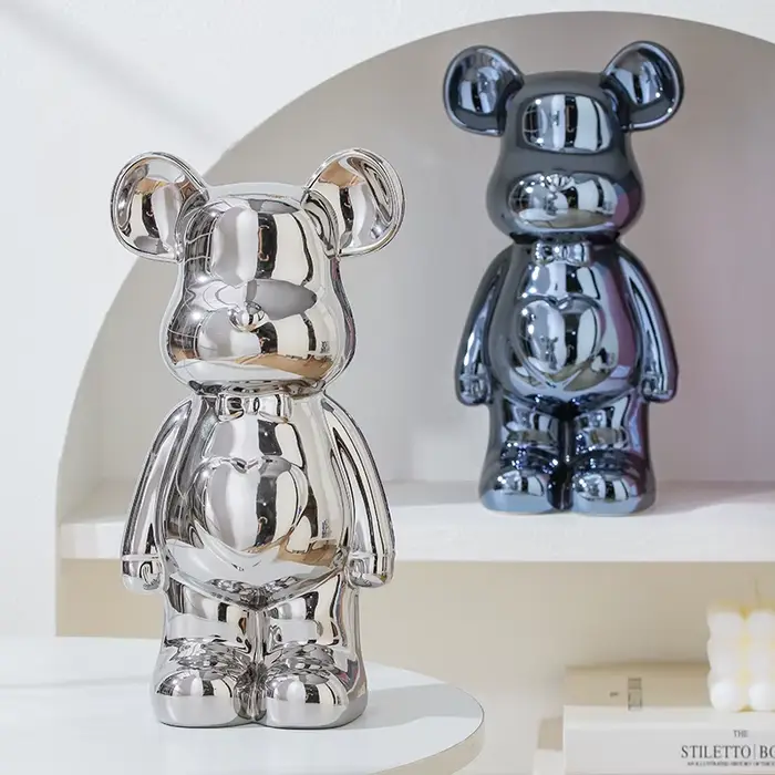 Statues céramiques d'ours en style brick esthétique de 17/27 cm. Décoration d'ours en peluche, figur