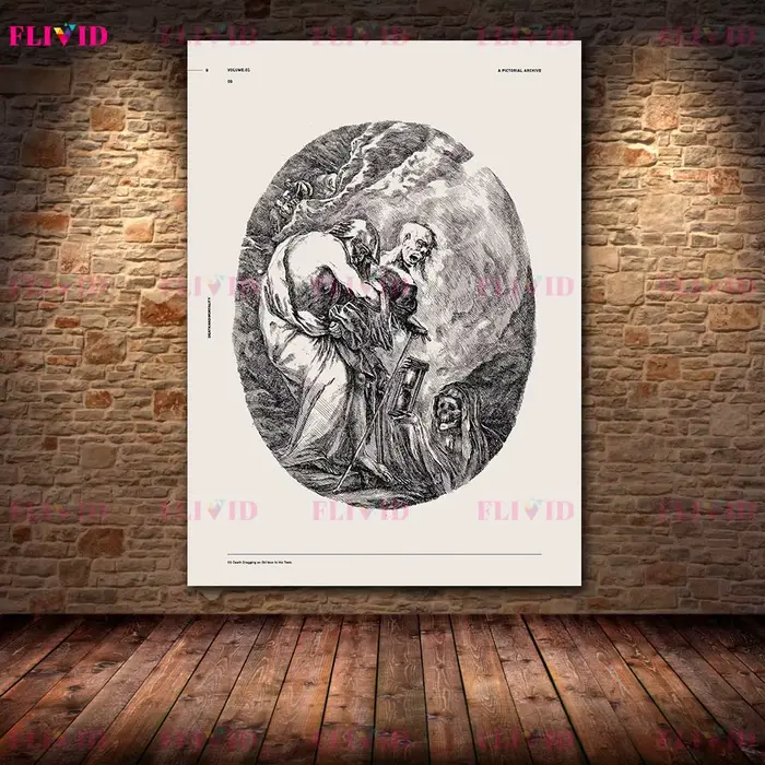 Peinture sur toile vintage gravée « Danse de la mort »