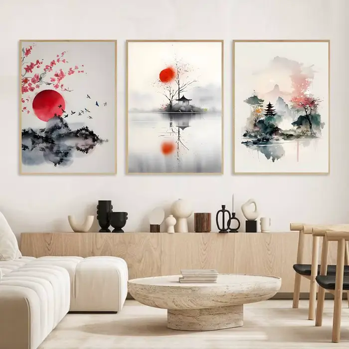Affiche de peinture à l'encre de paysage Simple