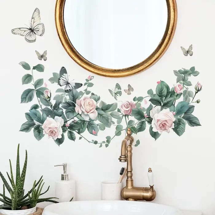 Autocollant mural de plantes vertes et de fleurs