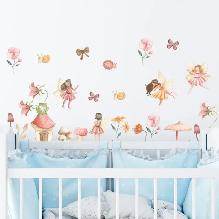 Autocollants muraux féeriques colorés pour chambre de fille