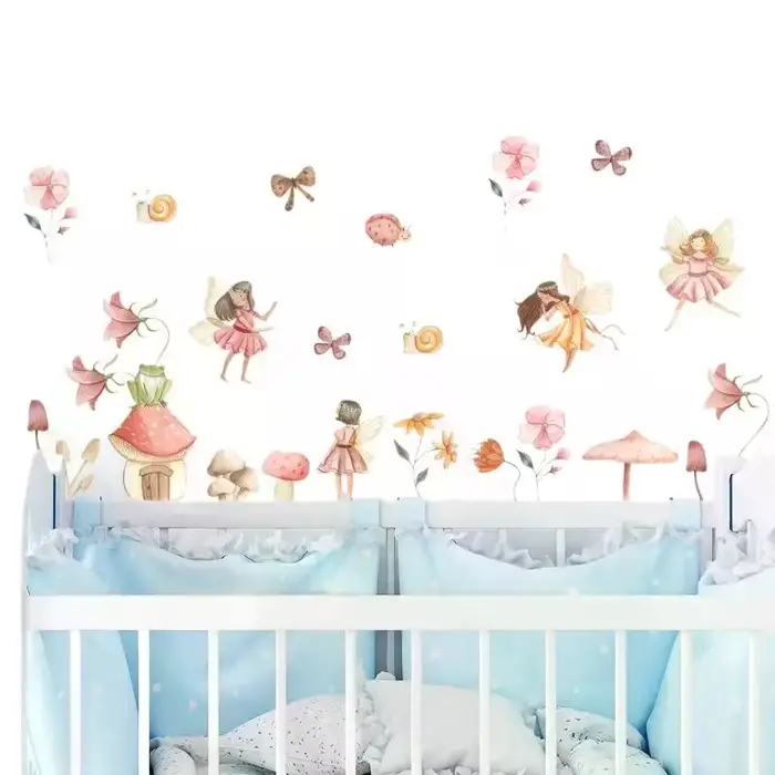 Autocollants muraux féeriques colorés pour chambre de fille