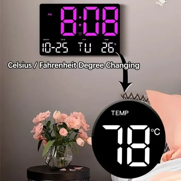 Horloge murale numérique à LED avec grand écran