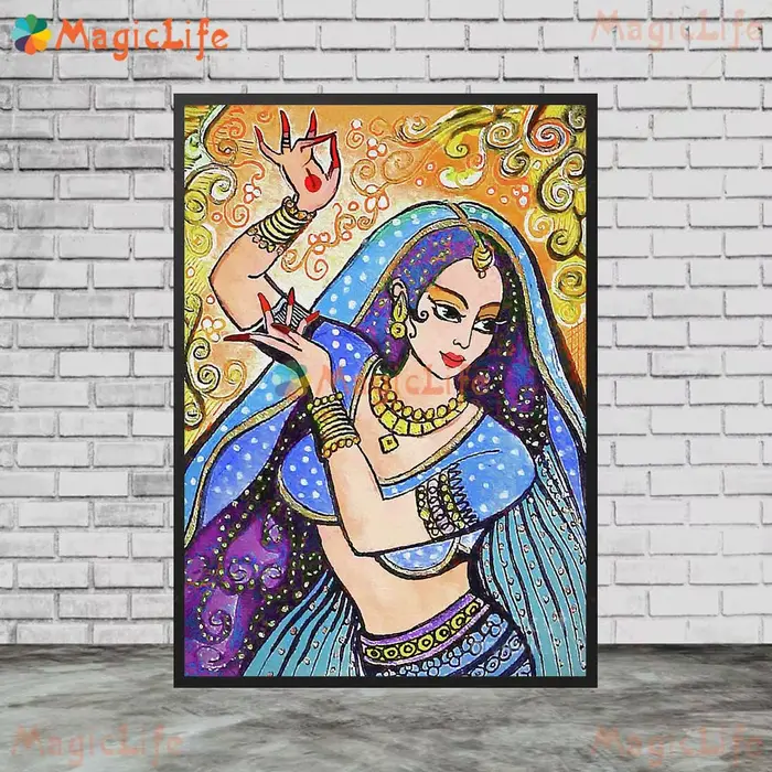 Mains d'inde Kali Kuan Yin, danseuse Turquoise, danse indienne, toile d'art mural, peinture murale, 