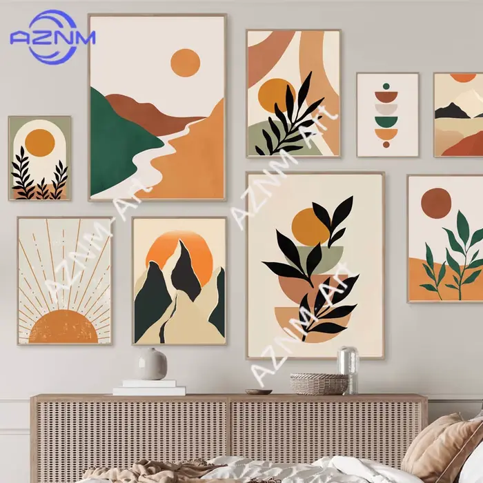 Peinture sur toile abstraite avec paysage de montagne