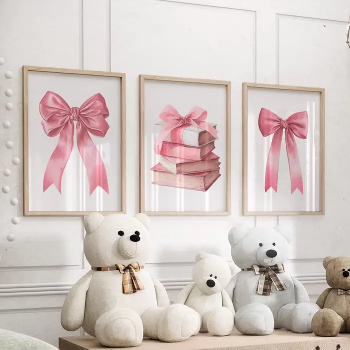 Lot de 3 affiches ou impressions sur toile avec nœuds roses