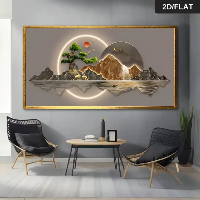 Une peinture à l'huile abstraite moderne - représentant un paysage paisible de pinus