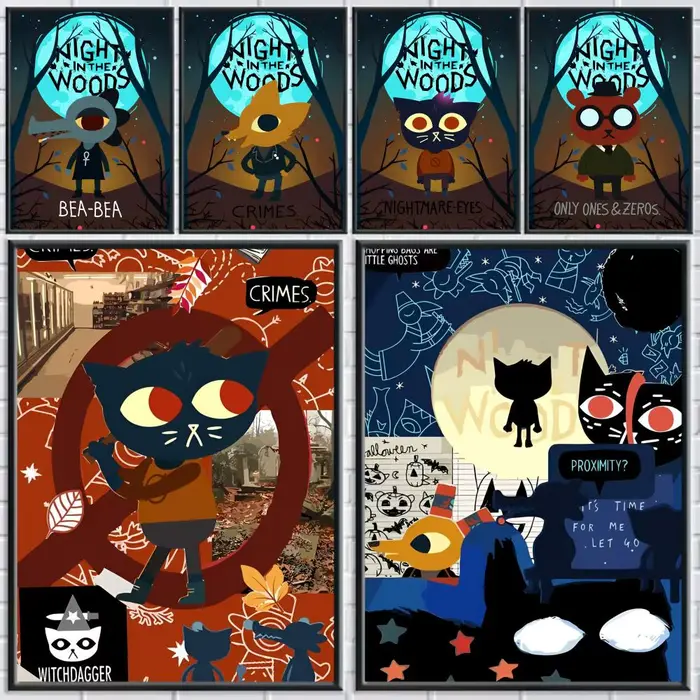 Autocollants d'affiche de dessin animé Night in the W-Woods