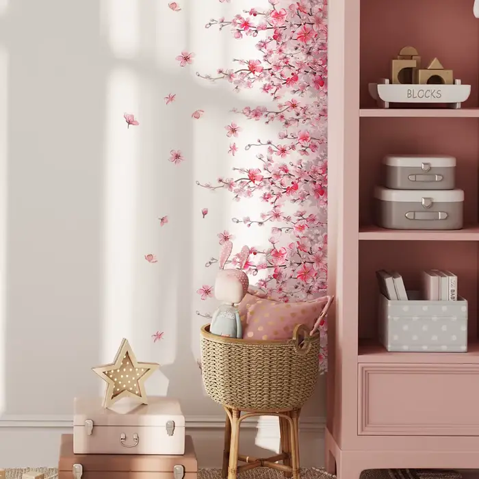 Autocollants amovibles créatifs en rotin rose, fleur, décoration murale de chambre à coucher, peintu