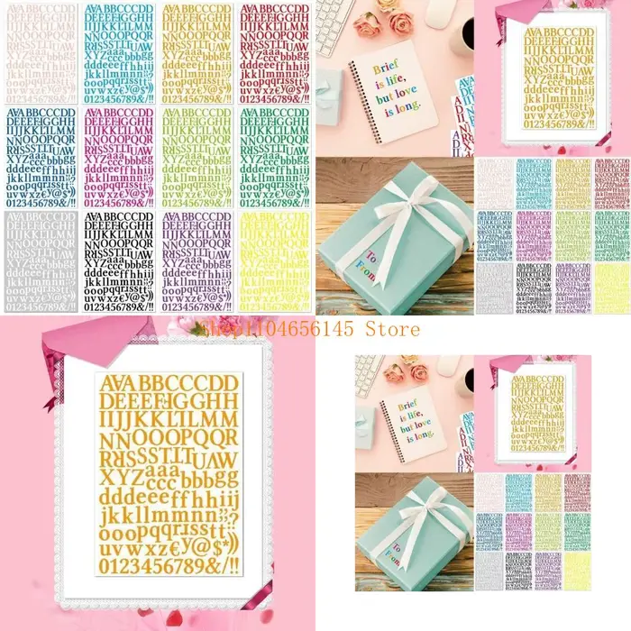 5ASD 12 feuilles lettres multicolaires Autocollant pour le scrapbooking Decors Letter Sticker, Auto 