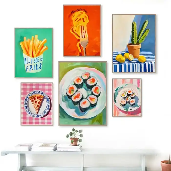Affiche de fruits et vin alimentaires, peintures sur toile, Pizza, pâtes, avocat, Sushi, images d'art murales pour décoration de maison et de cuisine, sans cadre