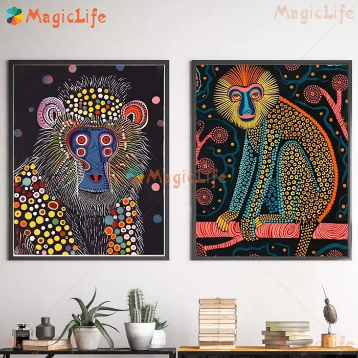 Affiche Imprimée de Singe et Animaux Sauvages de Dessin Animé