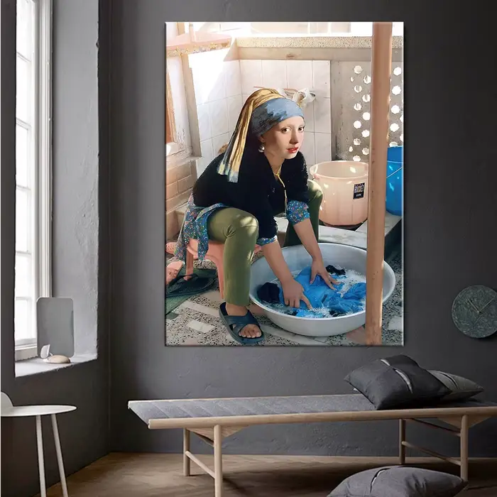 Toile à l'huile européenne classique pour femmes, lèvres amusantes, stylo personnalisé, paysage abst