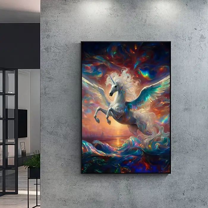 Toile de peinture de licorne arc-en-ciel