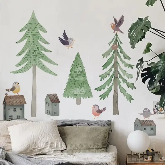 Grands autocollants muraux d'arbre de forêt fraîche