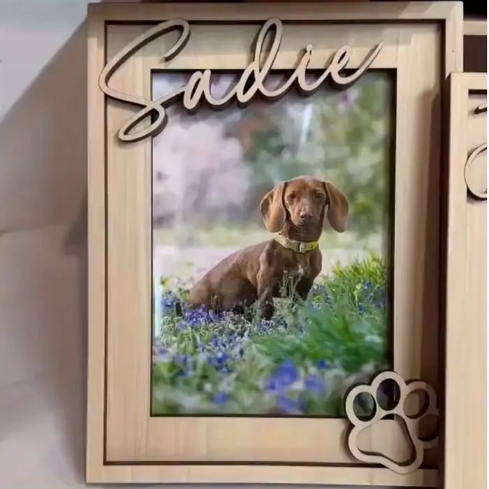Cadre photo personnalisé en bois pour chien - Cadeau commémoratif
