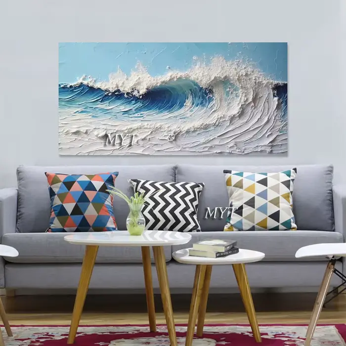Image d'art de vague de mer, mur de paysage naturel, peintures à l'huile de couteau, œuvre d'art abstraite sur toile, sans cadre, texture acrylique épaisse