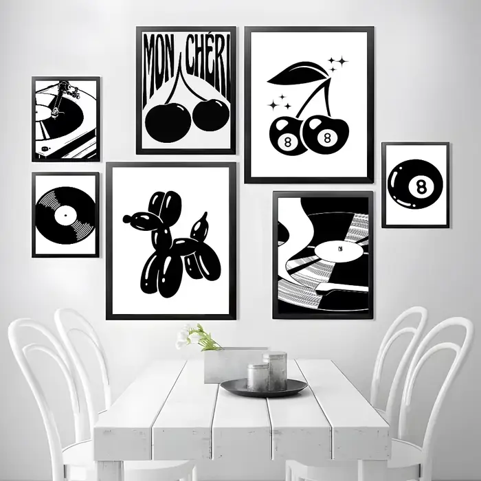 Affiche de lecteur de disque de billard noir et blanc