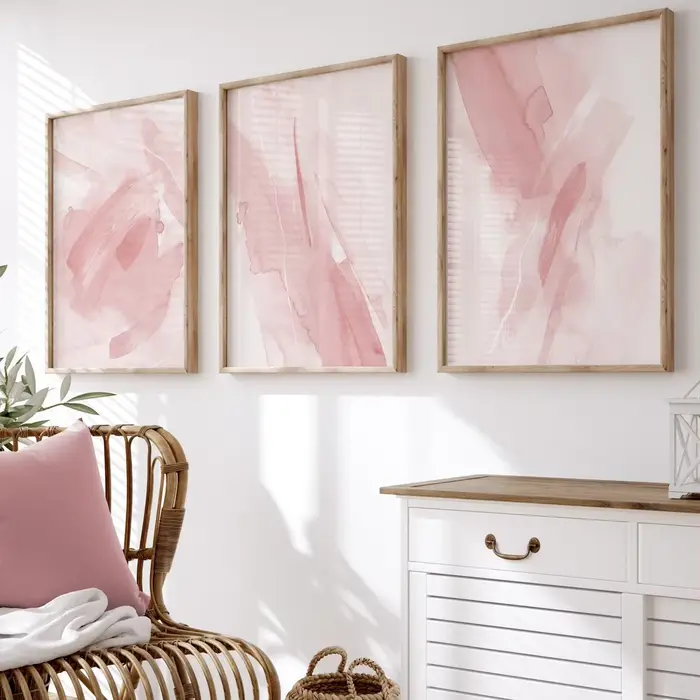 Lot de 3 Affiches Murales Modernes Roses Abstraites – Décoration Murale Esthétique Minimaliste pour Chambre à Coucher –